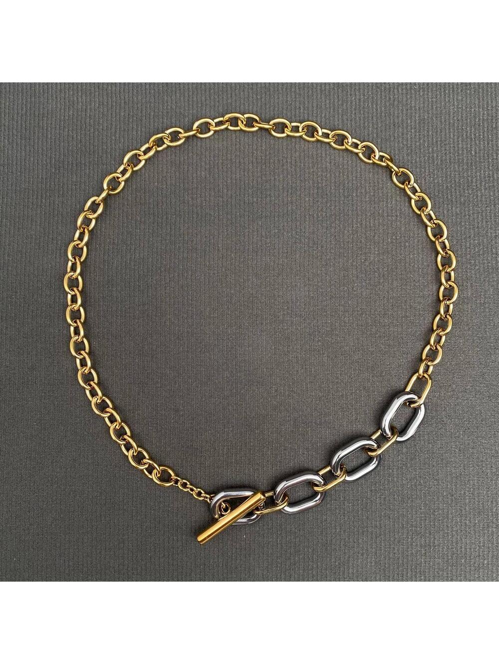 Two Tone 18K Gold Plated S.Steel Chain Necklace - Picture 3 of 4